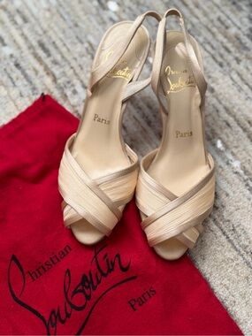 Christian Louboutin Women's Cream Satin Slingback Sandals